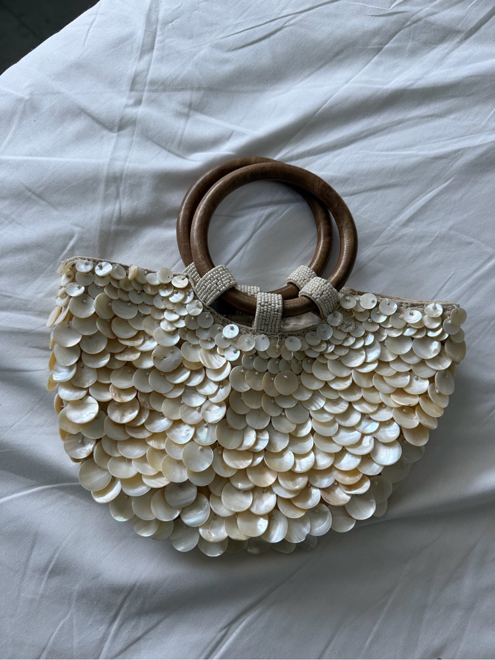 Zara Shell Mini Bag with Wooden Ring Handles - Picture 2 of 2